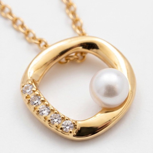 Pandora necklace with irregular circle pendant, pavé stones, 14K gold