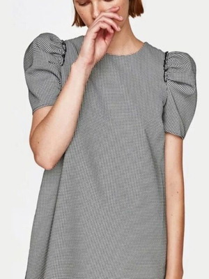 Zara dress pied-de-poule mini A-line, black and white, size L