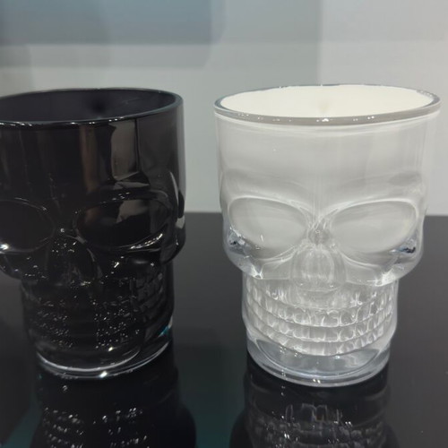 Set of 2 glass skull mugs used, handmade painted