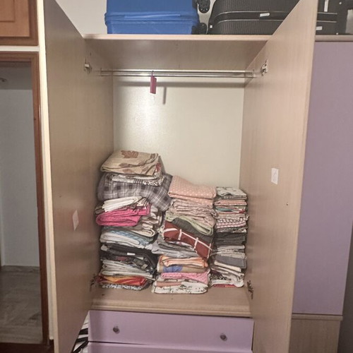 Three-Door Wardrobe with Drawers like new, Scandinavian Light Brown and Lilac