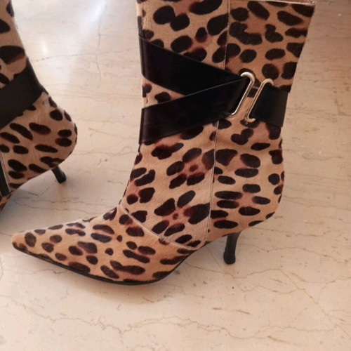 Kalogirou leather ponyskin animal ankle boots used, 7.5 cm heel