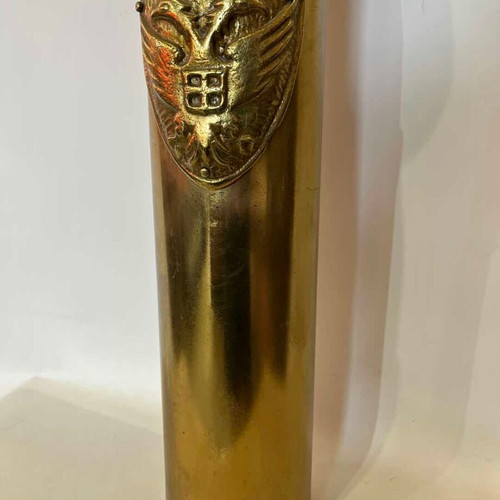 Antique handmade brass floor ashtray from shell with emblem 70x12