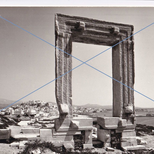 Naxos Temple of Apollo Portara postcard used, panoramic view