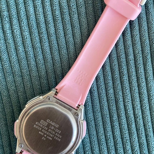 Casio LW 203 women's watch, pink and grey rubber strap