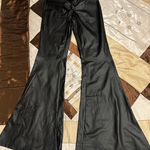 Leather pants flared new, size Small-M, black with gathers