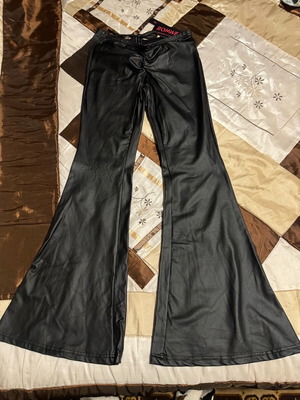 Leather pants flared new, size Small-M, black with gathers