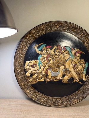 Handmade Greek decorative wall plate used, 41 cm