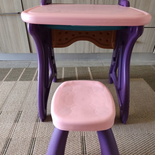 Montessori desk with drawing board and stool 2 in 1, purple-pink
