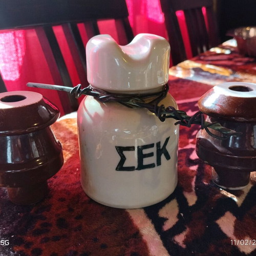 Porcelain insulators used, set of 3, vintage SEK & DEI