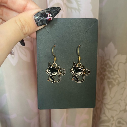 Cat earrings new, black and gold tone