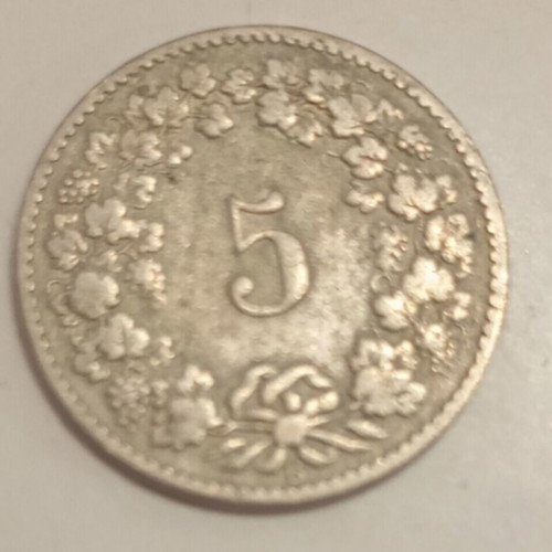 5 Rappen Swiss Coin 1879 used, cupronickel