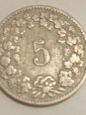 5 Rappen Swiss Coin 1879 used, cupronickel