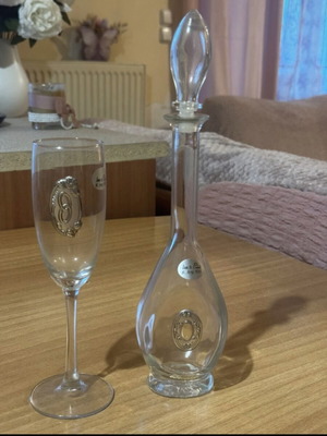 Wedding set carafe with glass, silver 925 details