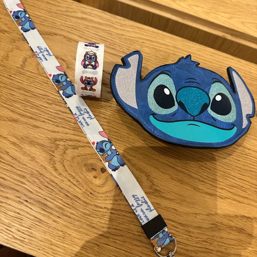 Stitch set like new with wallet, stickers and lanyard
