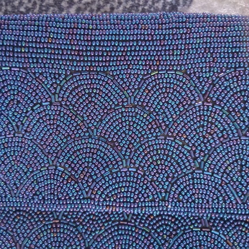Vintage envelope bag with blue beads satin lining like new