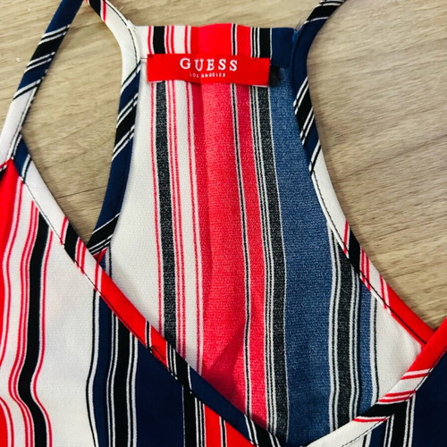 Guess top worn once, size L, white and blue