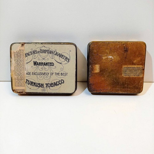 Tin lithographed cigarette cases used, set of 2, early 20th century