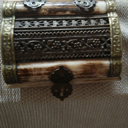 Box from Middle East or India used, iron and brass with bone