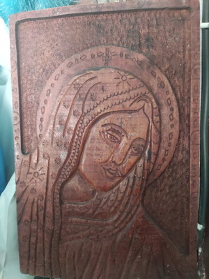 Handmade Panagia Agiasos wood carving like new, 1974