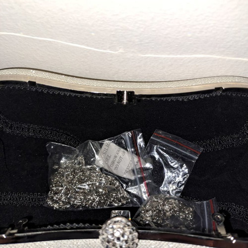 Evening bag crossbody silver like new with glitter