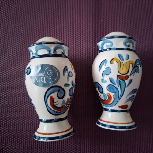 Vintage κεραμικό σετ αλατοπίπερο Living Art, χειροποίητο