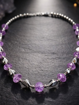 Amethyst Aura Καινούργιο Ασημένιο 925 Κολιέ Με Αμέθυστους