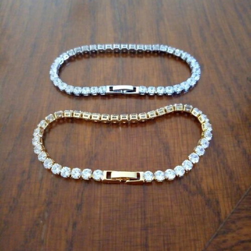 Riviera bracelet new, gold and silver with zircon stones, 18cm