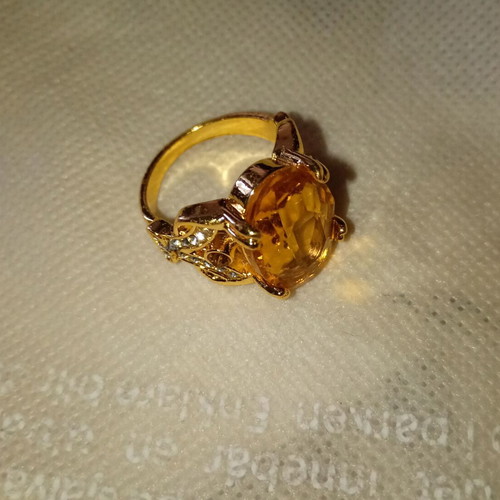 Ring with large yellow zircon new, yellow and white gold