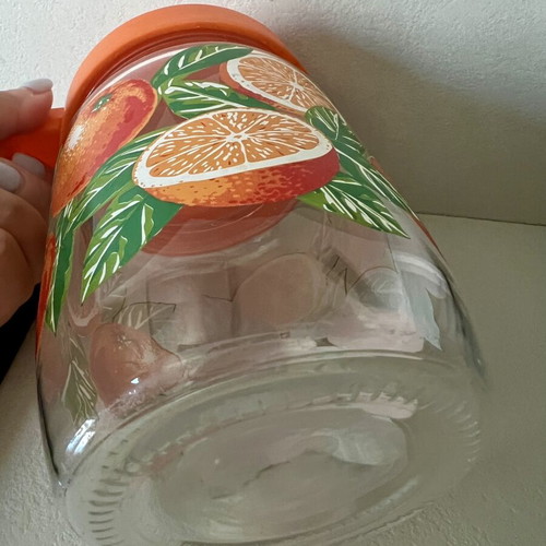 Vintage Bormioli Rocco glass carafe with plastic lid used