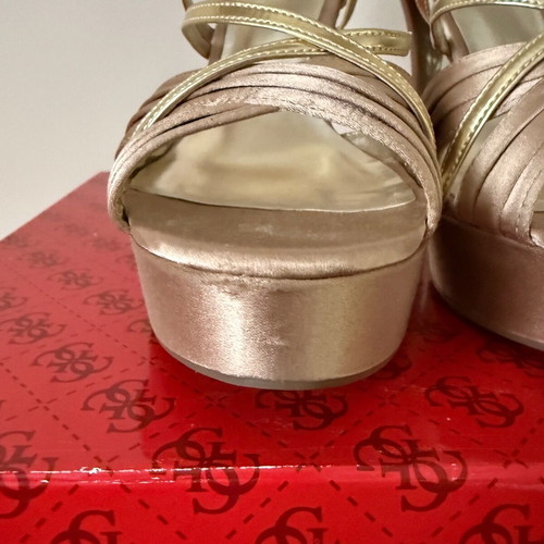 Guess satin platform sandals used, beige gold size 41