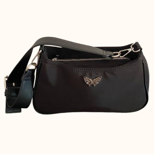 Bershka black shoulder bag used with metal butterfly detail