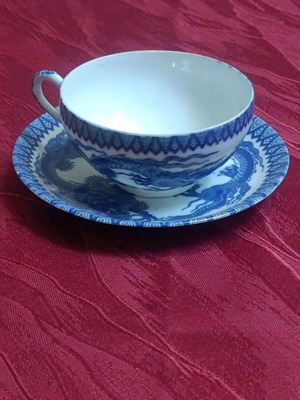 Japanese vintage cup with saucer in cobalt blue with dragon used, very rare