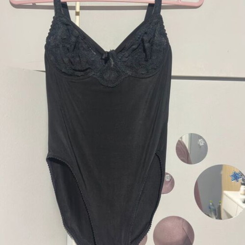Bodysuit with lace used, black, size XS