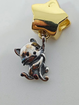 Silver pendant cat with gold star like new