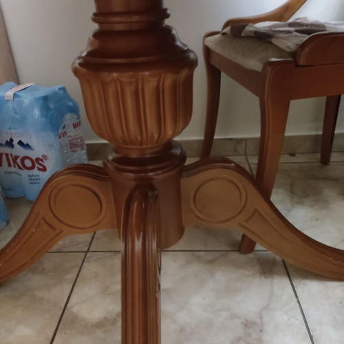Walnut dining table with chairs used, round extendable, classic design