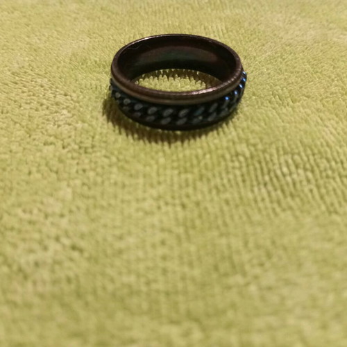Men's modern ring used, steel with blue chain detail