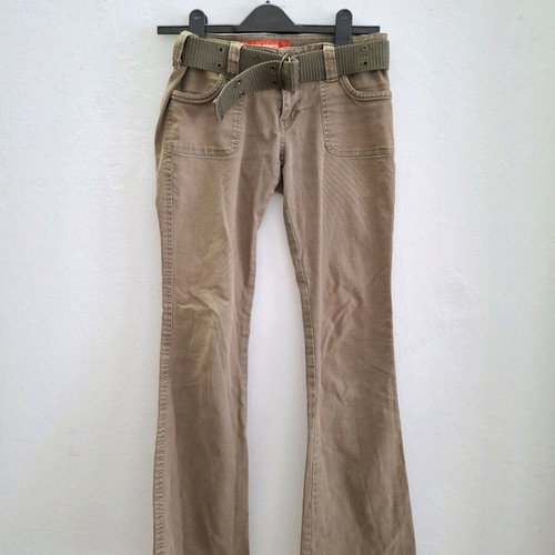 Vintage flare khaki pants with military belt, size XS, like new