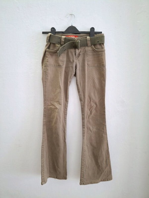 Vintage flare khaki pants with military belt, size XS, like new