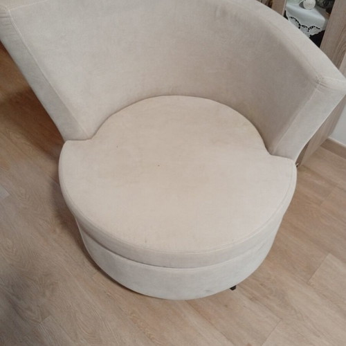 Modern round armchair, ice color, metal legs
