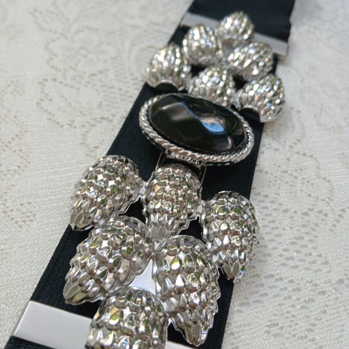 MNG Elastic Waist Belt New, Early 2000s, Black and Silver