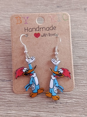 Woody Woodpecker handmade earrings, hand-painted