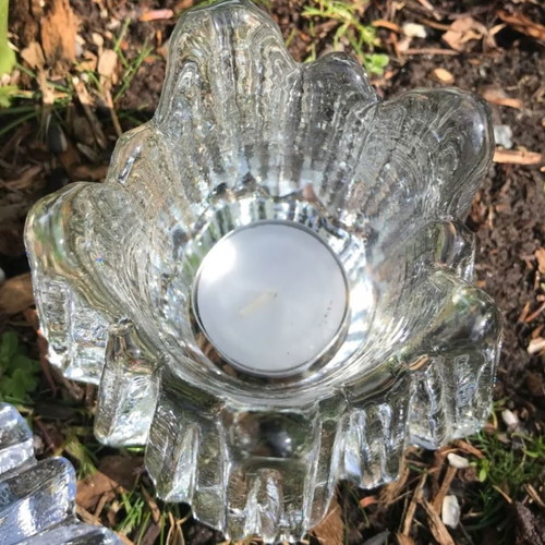 Nybro Volcano candle holders set of 3, new, Swedish crystal 80s
