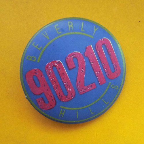 Plastic pin used, rare collectible Heartbeat in Beverly Hills 1990s, turquoise and pink