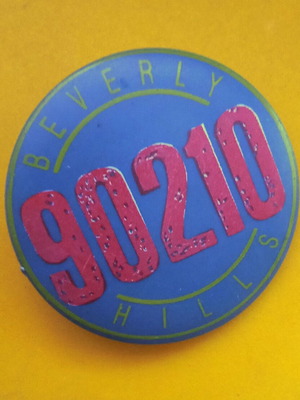 Plastic pin used, rare collectible Heartbeat in Beverly Hills 1990s, turquoise and pink