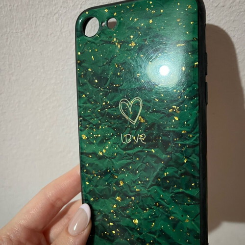iPhone 8 case used with green design and gold details