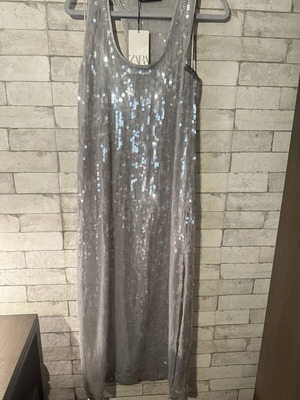 Zara sequin dress transparent grey silver new, size M