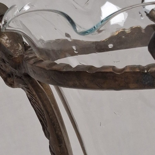 Art Nouveau vases with bronze bases and original blown glass inserts, like new