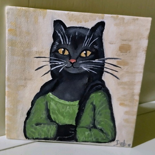 Meow-na Liza painting on canvas new with acrylics 13×13 cm