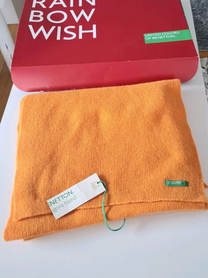 Benetton 100% Wool Orange Scarf Unisex With Gift Box