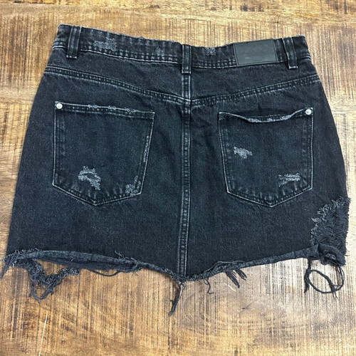 Zara Trafaluc black distressed denim mini skirt, size M